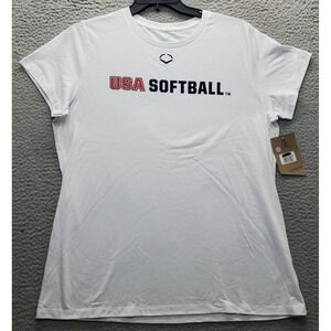 USA Softball EvoShield T Shirt Baseball Womens XL White Short Sleeve Crew Neck‎